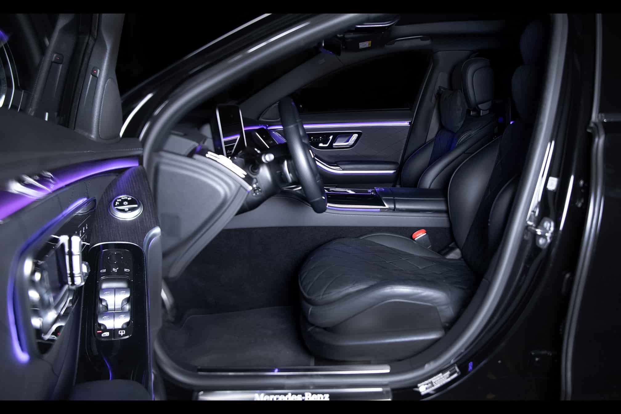 Mercedes S Class Interior View Of The Front Seats With The Driver Wheel