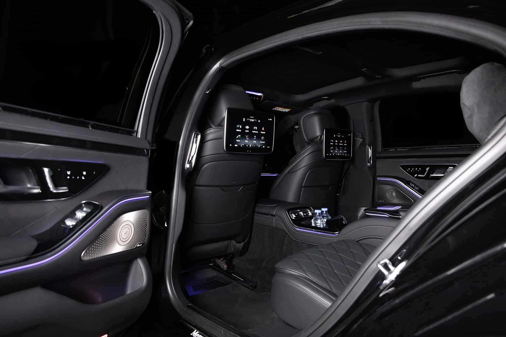 Mercedes S Class Interior View Of The Passenger Back Seats With Entertainment System