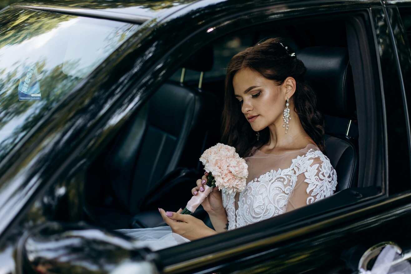 Bride in a limo