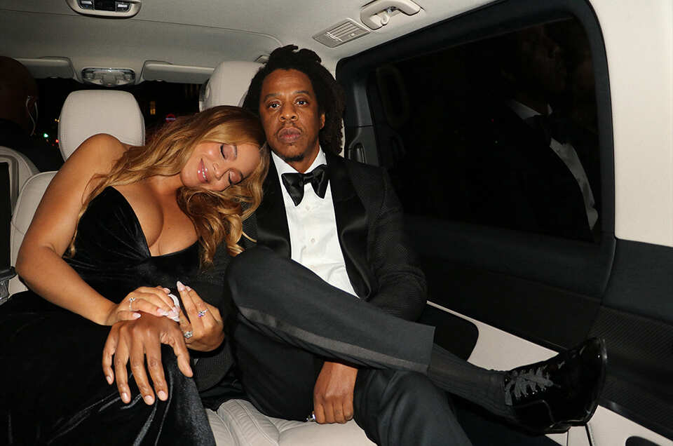 Jay-Z with Beyonce in a limo